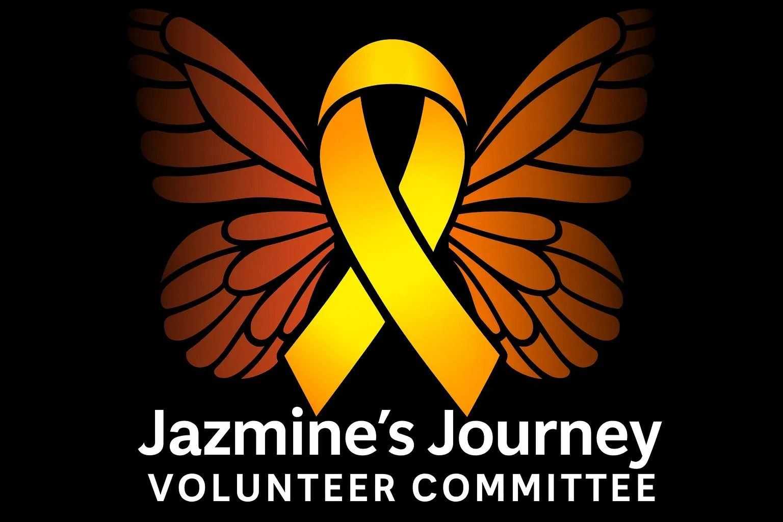 The Jazmine's Journey emblem — a gold awareness ribbon set within butterfly wings on black.